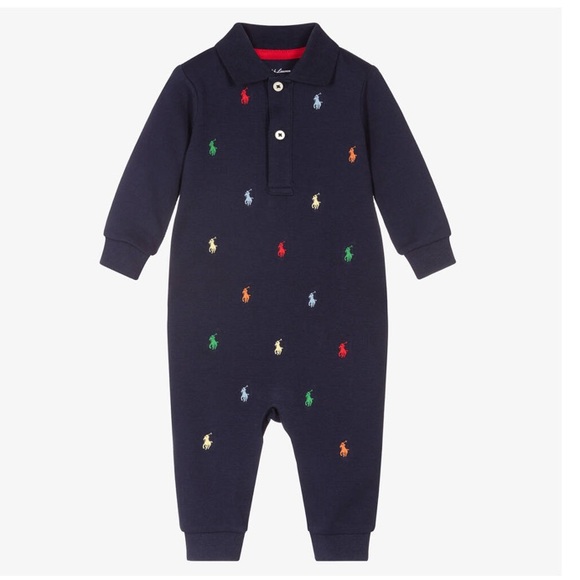 Ralph Lauren Other - Ralph Lauren Baby Boy Blue Embroidered Cotton Romper